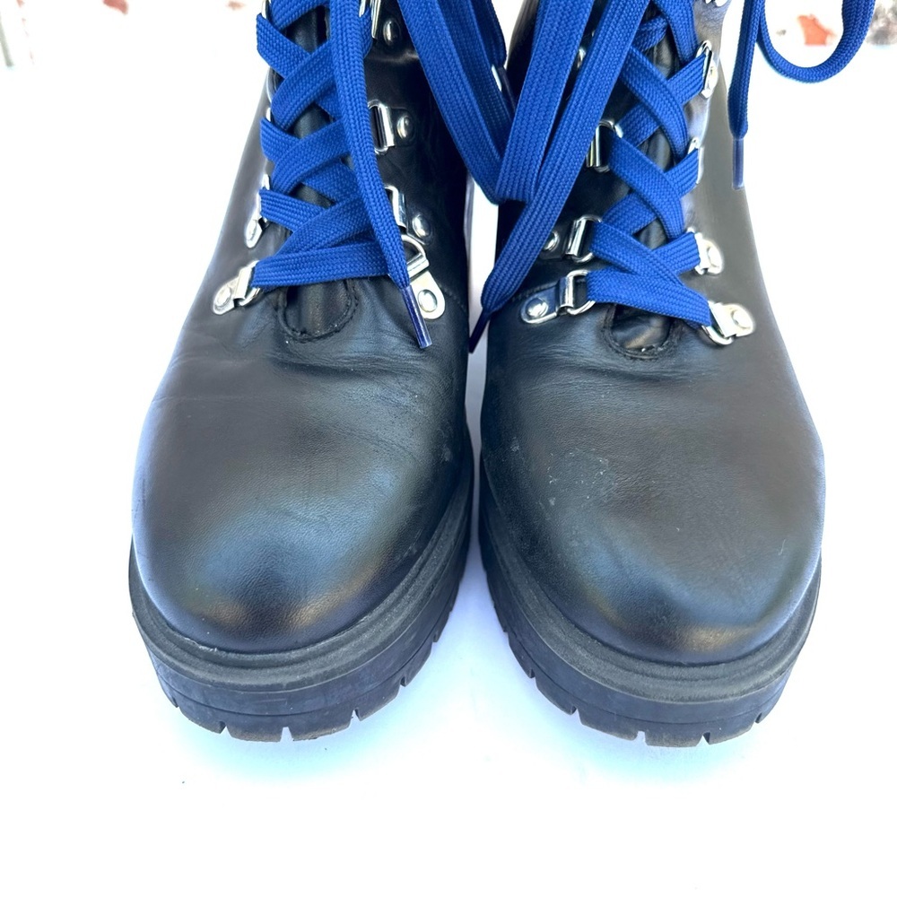 STEVE MADDEN RICHIE 9.5 Black Leather Combat Platform Lug Sole Boots - Picture 9 of 9